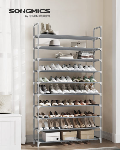 SONGMICS Shoe Rack, 10-Tier Shoe Shelf, Shoe Storage Organizer, 11 x 37 x 68.9 Inches, Metal Frame