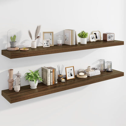 Marsmiles 72" Floating Shelves for Wall, Wooden Shelves with Invisible Brackets Set of 2, Rustic Farmhouse Wall Mounted Shelf for Kitchen Bathroom Living Room Study, Walnut