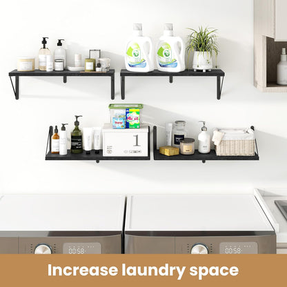 Heimlove 24 Inches Black Floating Shelves,8 Inches Deep Wall Bookshelf Mounted Display&Storage Wood Wall Shelves for Kitchen Bathroom Laundry Living Room,Set of 3