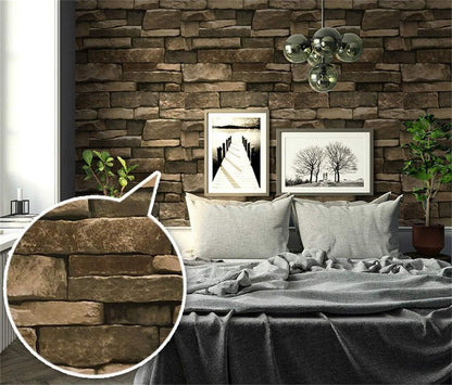 TUOKING Peel and Stick Stone Wallpaper Self-Adhesive Removable Wallpaper Home Decoration for Bedroom, Kitchen 17.7 in x 32 ft, Stone Brick