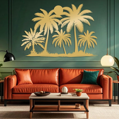 Tuglona Metal Palm Tree with Sunset Wall Decor, Tropical Palm Tree Metal Wall Art, Tropical Wall Decor, Sun Wall Art, Beach Wall Decoration, Coastal Trees Wall Hanging (Gold, 48"x33"/121x84cm)