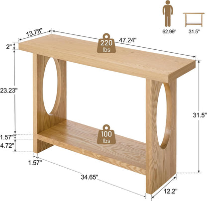 BECHAEO 47-Inch Farmhouse Narrow Console Table, 2'' Thickened Entryway Table with Solid Wood Veneer, 2-Tier Sofa Tables Behind Couch, Rectangle Hallway Tables for Living Room, Foyer Rustic Oak