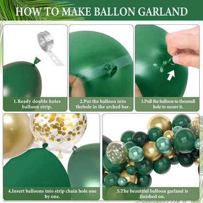 Amandir 153pcs Green and Gold Balloon Garland Arch Kit, Different Sizes 18 12 10 5 inch Green Latex Metallic Confetti Balloons for Graduation Birthday Anniversary Safari Party Decoration Supplies