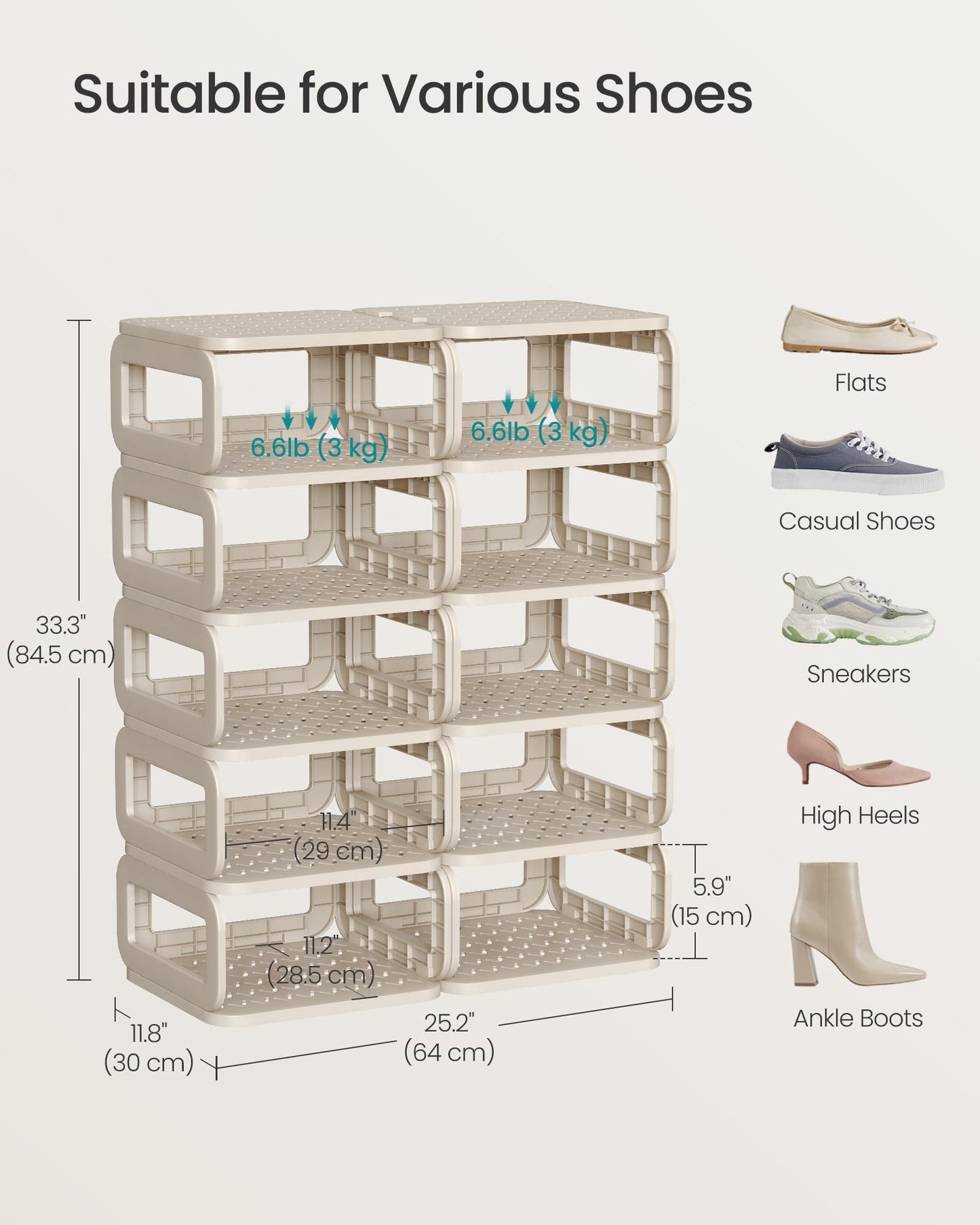 SONGMICS Shoe Rack, Shoe Organizer, 12 Shelves, Shoe Storage, Narrow Shoe Shelf, Open Shelf for