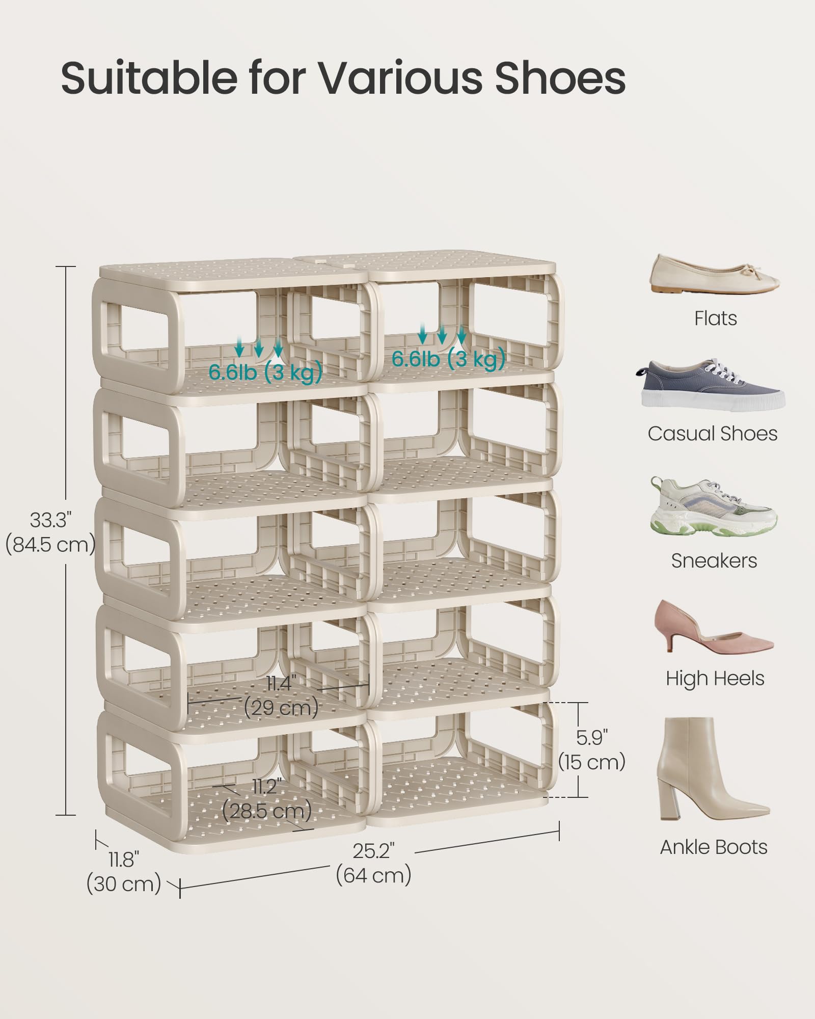 SONGMICS Shoe Rack, Shoe Organizer, 12 Shelves, Shoe Storage, Narrow Shoe Shelf, Open Shelf for