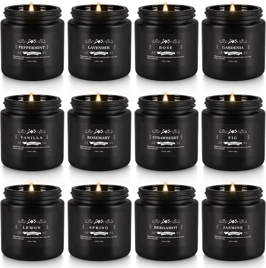 Scented Candle Set 12 Pack,Black, Candle for Home Scented, Odor Eliminating, Stress Relief, Long