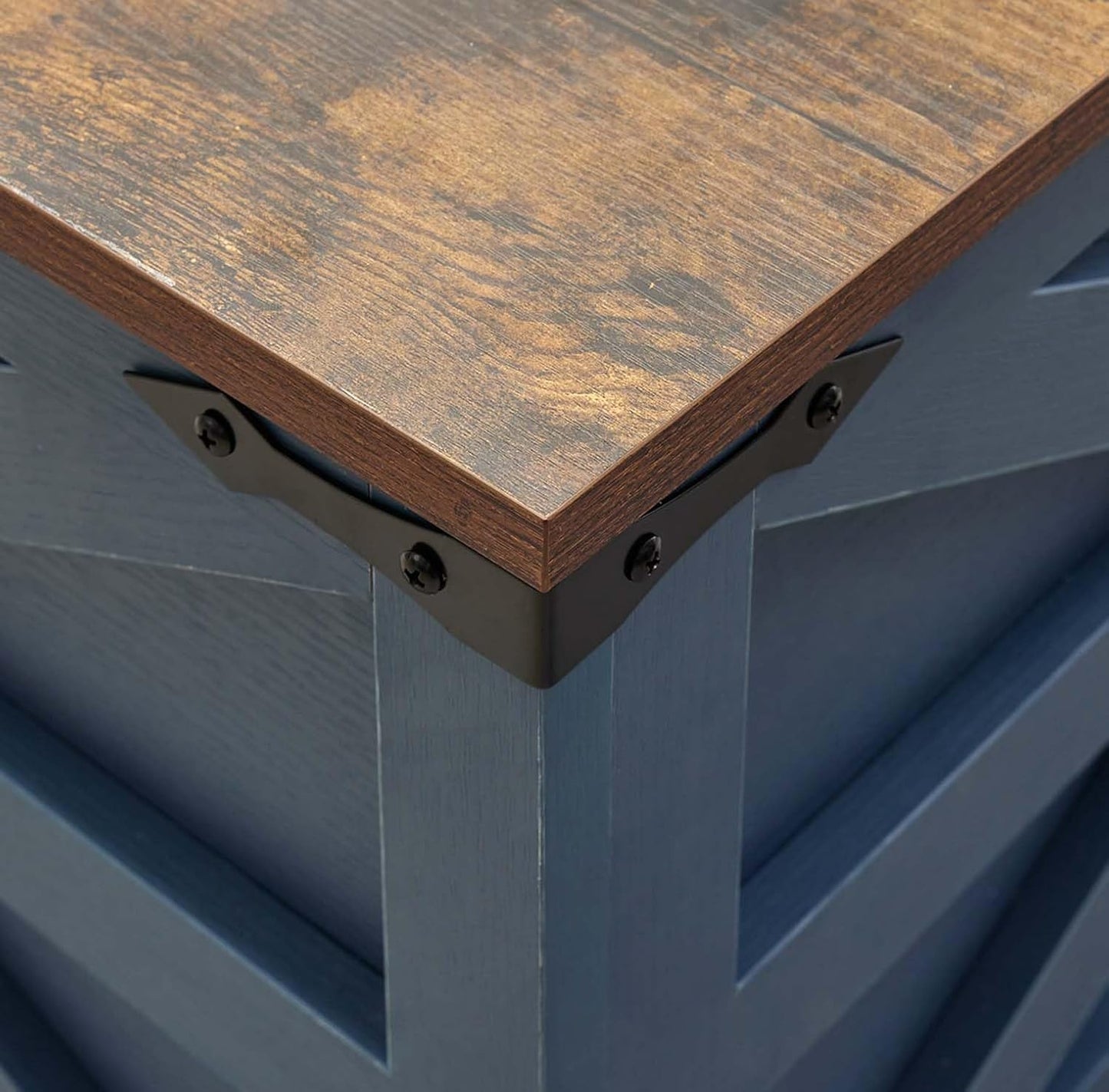 Blue Coffee Table with Storage, Cocktail Table with Hinged Lift Top, Farmhouse Square Wood Center Table with Large Hidden Storage Compartment for Living Room, Square Coffee Table, Metal Edges Decor