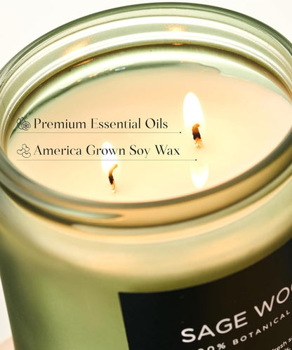 M&SENSE Sage Wood Scented Candle, 11.6oz 70 Hours Long Lasting Clean Non Toxic All Natural Soy Wax Candle for Relaxing & Stress Relief, 2 Wick Home Fragrance Gifts for Home Decor