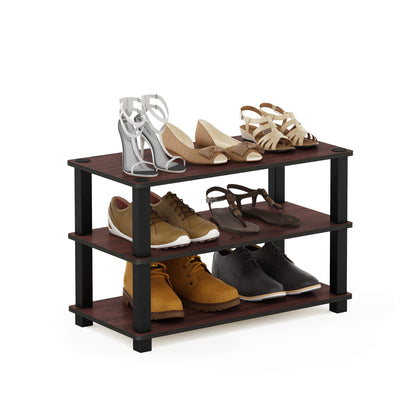 Furinno Turn-S-Tube 3-Tier Shoe Rack, Dark Cherry/Black