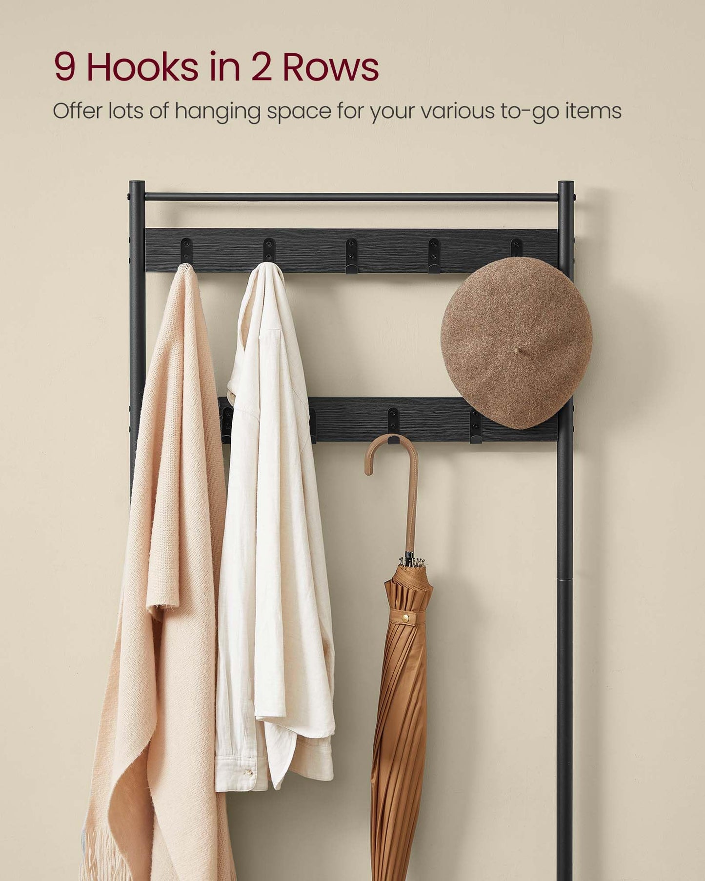 VASAGLE Coat Rack, Hall Tree with Shoe Storage Bench, Entryway Bench with Shoe Storage, 3-in-1