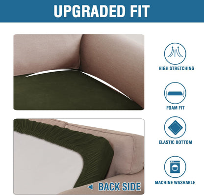 H.VERSAILTEX Velvet Stretch Individual Cushion Cover Plush Cushion Slipcover for Loveseat Sofa Furniture Protector Seat Cushion Sofa Cover (1 Piece Loveseat Cushion Cover, Olive)