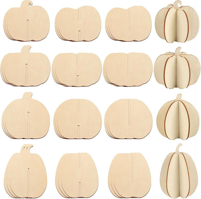 COCHIE DIY Fall 3D Pumpkins Wood Crafts to Paint for Kids Adults, Paintable Unfinished Wooden Slices for Craft, Pumpkin Cutouts Ornaments for Painting Decorations (24 PCS)