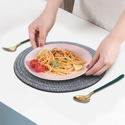 Round Placemats Set of 6, Cotton Rope Woven Table Mats, Hot Pads for Kitchen, Non Slip Heat Resistant Place Mats, 13 Inches Braided Placemat for Farmhouse Decor and Kitchen Table Decor (Gray)