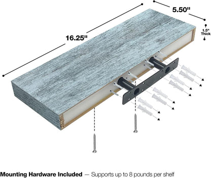 Sorbus Floating Shelves - 3 Pack 16 Inch Rustic & Blue Wall Shelves for Bedroom, Kitchen, Living Room, Bathroom Shelves, Home Decor, Office - Floating Shelf for Trophy, Books, Frames