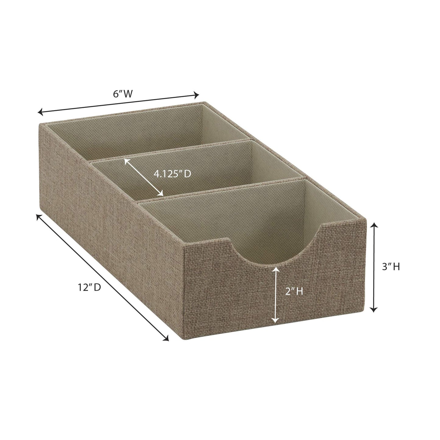 Household Essentials Brown 722-1 Deep 3 Section Drawer Organizer Box for Storage | 12 in x 6.13 in