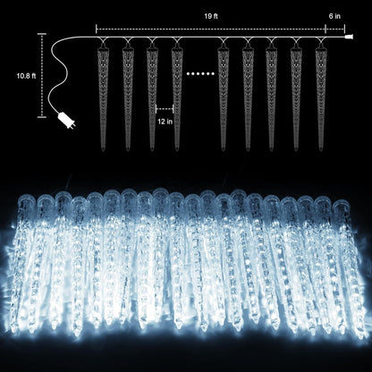 Christmas Meteor Shower Icicle Lights Outdoor, 19.8Ft With 20 Large Tube 480 LED Dropping Effect, Waterproof Decorations for House Eave Roofline, Warm White