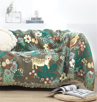 MSGKV 100% Cotton Throw Blanket for Couch Bed Sofa, Cotton Quilt Coverlet Reversible Mudcloth Throws, Soft Cozy Farmhouse Blankets 60''x 80'' Tiger Print Blanket for All Seasons