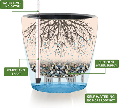 Dexceder 15x14 Self Watering Planter with Wheels Indoor Outdoor, Inner Pot Design, Thickened Large Floor Standing Flower Plant Pot with Water Level Indicator (Yellow Brown Gradient)