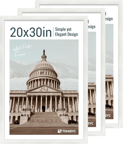 20x30 Poster Frame Set - 3 Pack, Textured White Solid Wood Picture Frame, Wall Gallery Frame - Wall Hanging