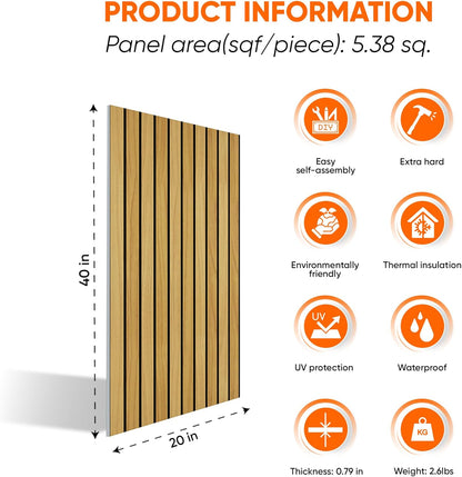 IZODEKOR 3D Wood Effect Styrofoam Wall Panels - Faux Wood Look Wall Panels for Living Room - Fake Acoustic Wood Slat Wall Panels - Pack of 10, Covers 50 sq ft.