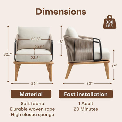 ANJ Accent Chair Set of 2,Mid-Century Modern Reading Chair with Braid Armrests, Armchair for Living Room Bedroom Outdoor