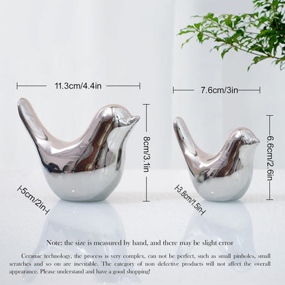 Notakia Small Birds Statues Home Decor Modern Style Decorative Ornaments for Living Room, Bedroom, Office Desktop, Cabinets (2Pcs Silver Birds)