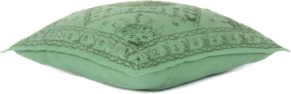 Eyes of India Embroidered Decorative Boho Throw Pillow Cover with Mirrors, Handmade Bohemian Accent Cushion Case for Sofa Couch Bedroom Living Room (Green, 24" x 24")
