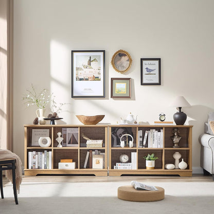 Farmhouse 6 Cube Bookshelf, Storage Organizer Bookcase, Kids Toy Storage Cabinet, Long Bookshelves Storage Organizer Shelf, Wood Display Cabinet Book Shelves for Bedroom,Living Room,Natural Oak