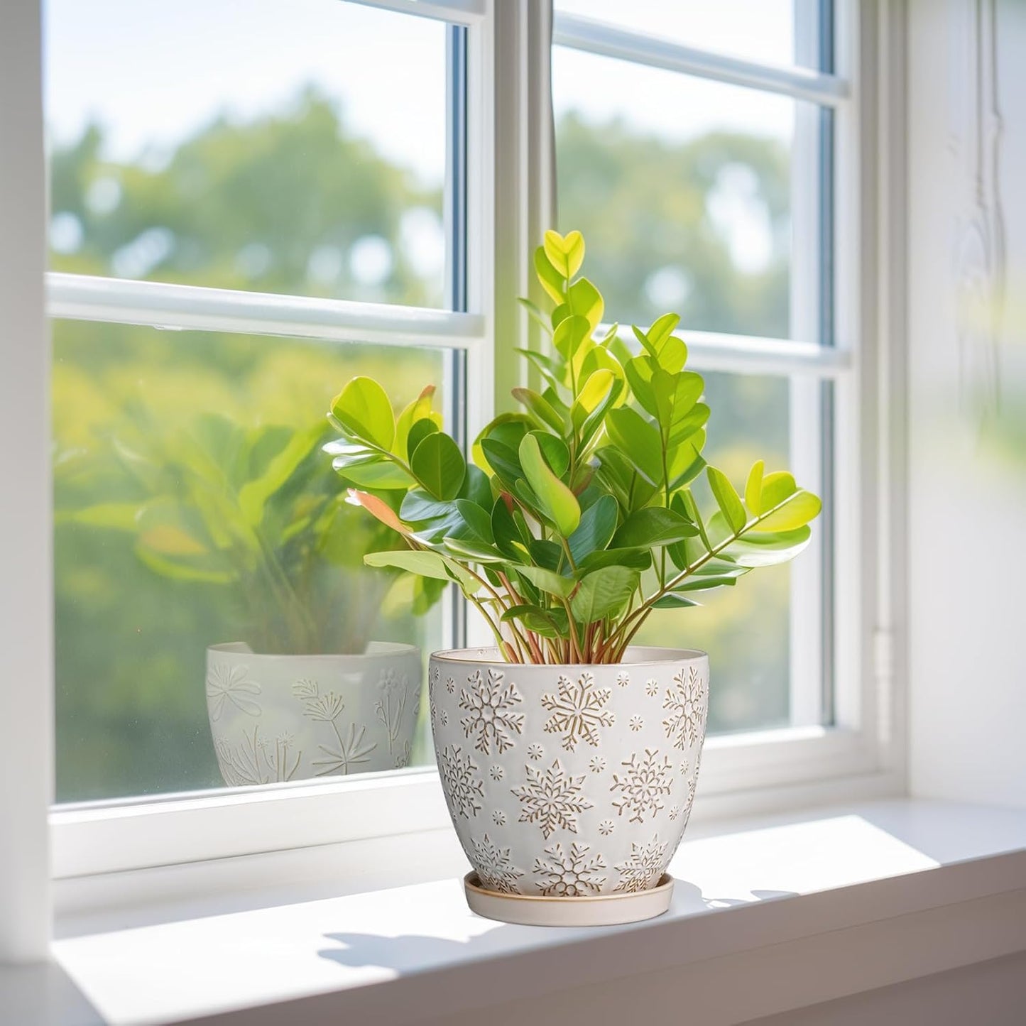 6.9 Inch Plant Pot with Drainage Hole and Saucer Ceramic Planter for Indoor Plant Flower Pot for Orchid Succulents Plants White