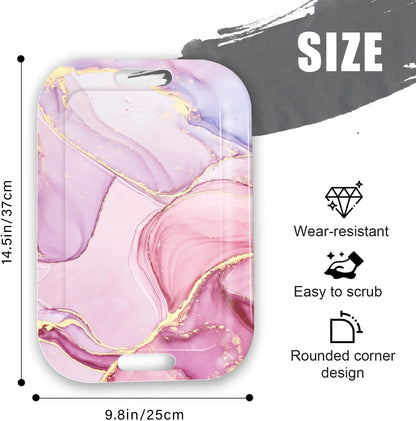 Serving Trays with Handles, 14.5 x 9.8 inch Rectangular Plastic Tray for Restaurant, Kitchen, Painting of Pink and Gold Marble