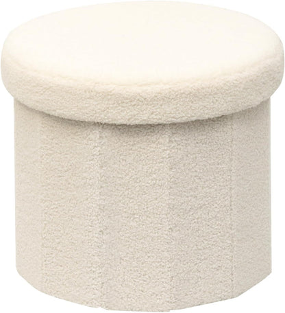 B FSOBEIIALEO Storage Ottoman Cube, Round Ottomans with Storage Foot Stool Footrest for Lving Room, Boucle Ottoman Seat for Dorm Room,Faux Teddy Fur, Cream White 15"x15"x15"
