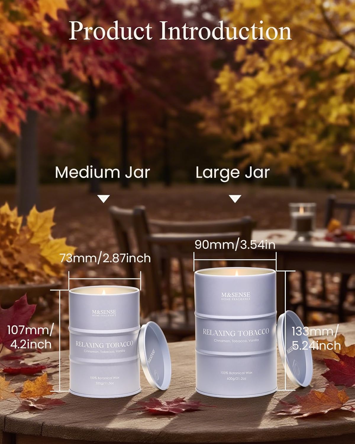 M&SENSE Tobacco Scented Candles Large, Natural Soy Candles 21.2oz 120 Hour Slow Burning,Aromatherapy Candle for Stress Relief Meditation Relaxing