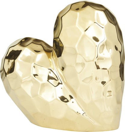 Deco 79 Porcelain Heart Sculpture, 8" x 3" x 8", Gold (Pack of 12)