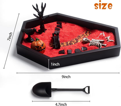 Coffin Zen Garden for Desk 7" x 9" Mini Zen Garden Kit Accessories for Office Coffin Spooky Decor Tray Spooky Gifts Gothic Decor Gifts for Man Women