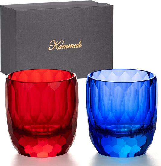 KAMMAK Crystal Whiskey Glasses Set of 2, 7oz Old Fashioned Glasses Stemless, Hand Blown Colored