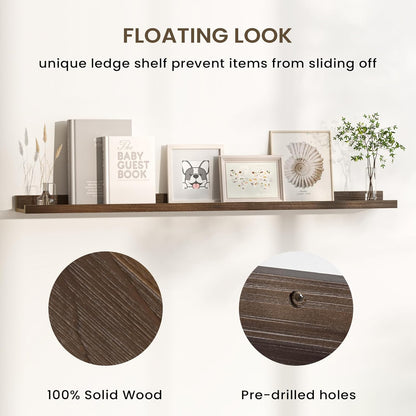 Floating Shelves for Wall, Picture Ledge Shelf 55 Inch Solid Wood Set of 2, Rustic Wall Shelves with Lip, Kids Bookshelf, Photo & Picture Live Edge Floating Shelves for Bedroom, Living Room, Kitchen