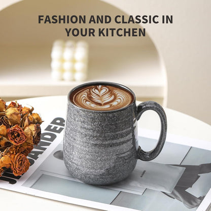 Hasense Ceramic Coffee Mugs Set of 6, Large Coffee Cups 12 oz, Latte Mug with Large Handle for Coffee, Tea, Milk and Hot Cocoa, Easy Hold & Clean, Dishwasher & Microwave Safe, Grey