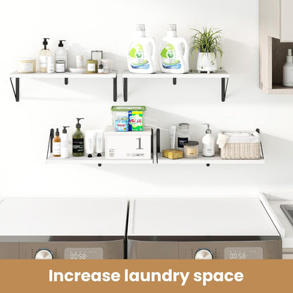 Heimlove 24 Inches White Floating Shelves,8 Inches Deep Wall Bookshelf Mounted Display&Storage Wood Wall Shelves for Kitchen Bathroom Laundry Living Room,Set of 3