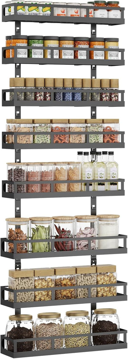 X-cosrack 8-Tier Adjustable Spice Rack – Wall-Mounted Space-Saving Organizer with Mixed Baskets, Large-Capacity Seasoning Holder for Kitchen & Pantry (Black)
