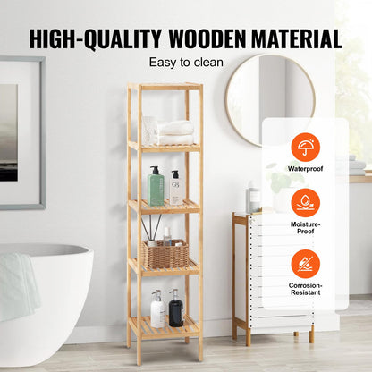 VEVOR 5-Tier Bathroom Standing Shelf, Narrow Shelving Unit, Display Storage Rack Organizer
