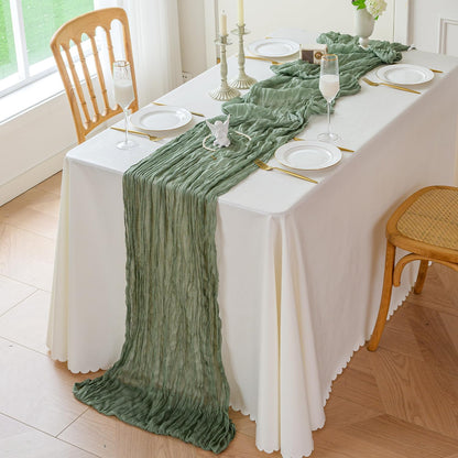 Sioloc 1 Pack Sage Green Cheesecloth Table Runner Fall Autumn Decor for Home 10ft Table Cloth for Tea Wedding Birthday Party Baby Bridal Shower Halloween Thanksgiving