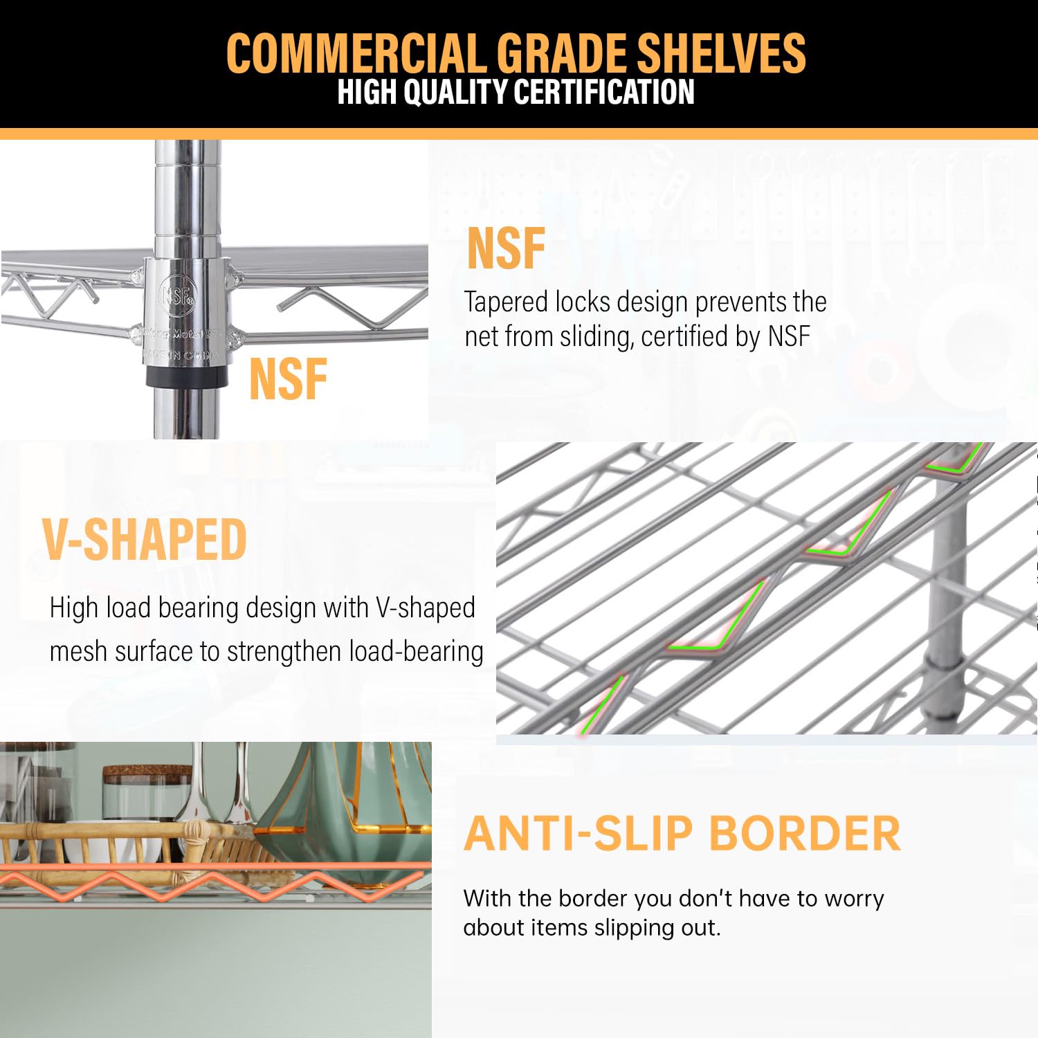 5-Tier Shelves Height Adjustable Storage Shelves Shelving Unit 21”Dx11”Wx48”H Wire Shelving NSF