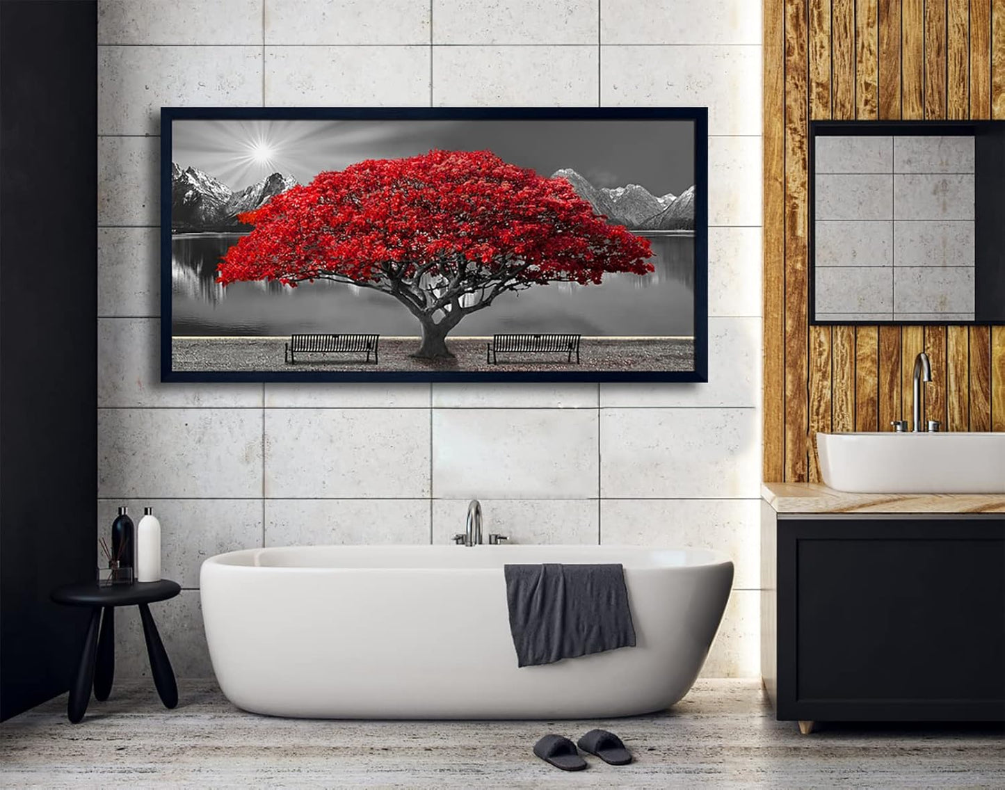 Black and White Red Tree Wall Art Canvas Print Picture Large Red Tree Landscape Modern Artwork for Living Room Bedroom Office Home Wall Decor With Frame 29X58inch Black Framed