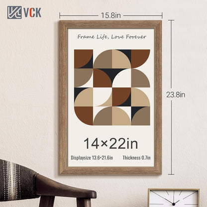 VCK 14x22 Picture Frame 3 Pack - Brown Walnut, Natural Textured Solid Wood Frame, Wall Gallery Frame