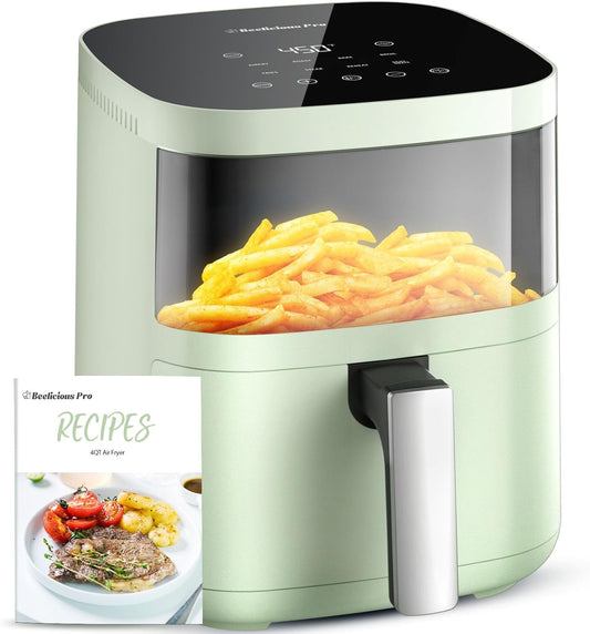 Air Fryer, Beelicious 8-in-1 Smart Compact 4QT Air Fryers, with Viewing Window, Shake Reminder, 450°F Digital Airfryer with Flavor-Lock Tech, Dishwasher-Safe & Nonstick, Fit for 1-3 People, Avo Green
