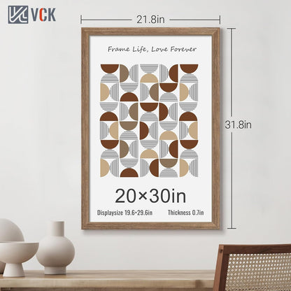 VCK 20x30 Frame 3 Pack - Brown Walnut, Natural Textured Solid Wood Poster Picture Frame, Wall Mounting Hanging