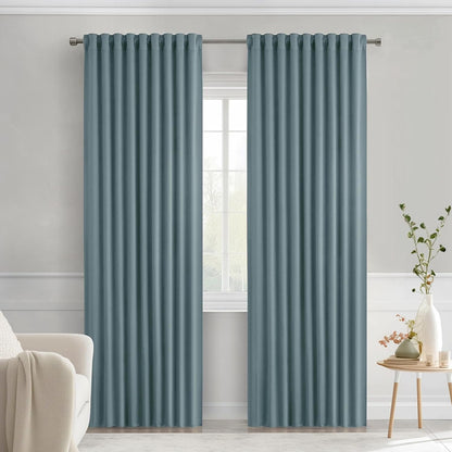 MIULEE Greyish Blue Back Tab Blackout Curtains 72 Inches Long 2 Panels Set for Living Room Bedroom Privacy, Rod Pocket/Pinch Pleat Thermal Insulated Room Darkening Pleated Light Blocking Drapes