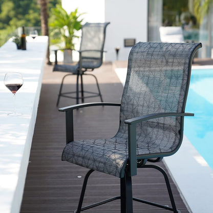 Grand patio 3 Piece Counter Height Patio Bar Set, Modern Round Bar Table and Swivel Bar Stools for Outdoor Kitchen Bistro Small Space Restaurant (Black&Grey Plaid, 3PC)