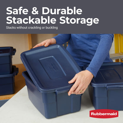 Rubbermaid Roughneck Tote 3 Gal, 6 Pack, Made in USA, Dark Indigo Metallic, Rugged Plastic