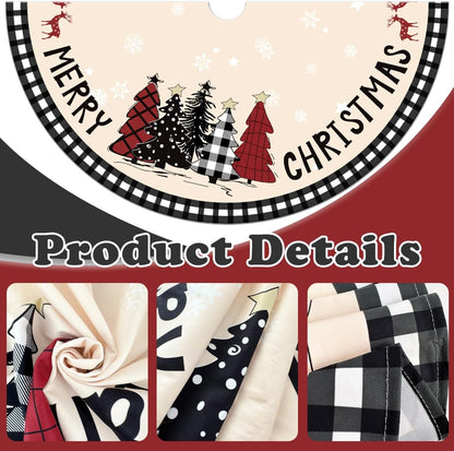 Christmas Tree Skirt 48 Inches Black White Buffalo Plaid Xmas Tree Skirt with Snowflake Merry Christmas Tree Skirts Christmas Tree Decorations for Christmas Holiday Home Decor Indoor Outdoor